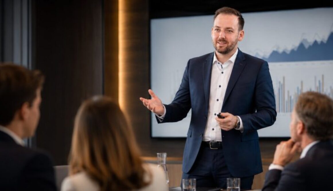 Q-Fin Strategies Tobias Eisenbarth bei der Präsentation
